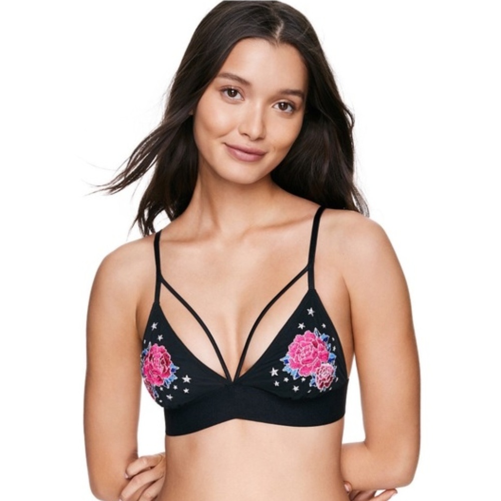 NWT PINK Victoria's Secret Embroidered Roses And Stars Bralette. - Picture 3 of 7